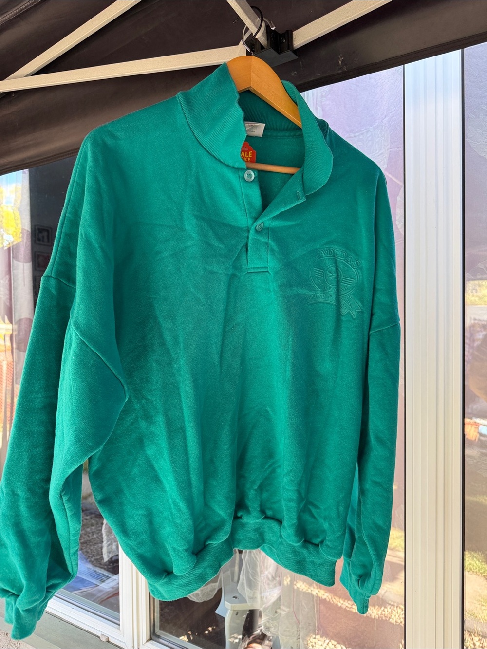vintage adidas Teal Green Long-Sleeve Polo Sweatshirt